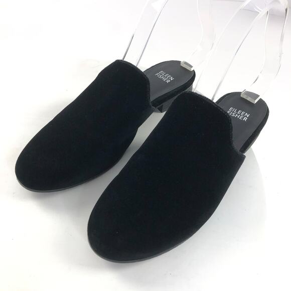 Eileen Fisher Women's 8 Velvet Flat Loafer Slides Slip On Mule Black MINT - Picture 1 of 7